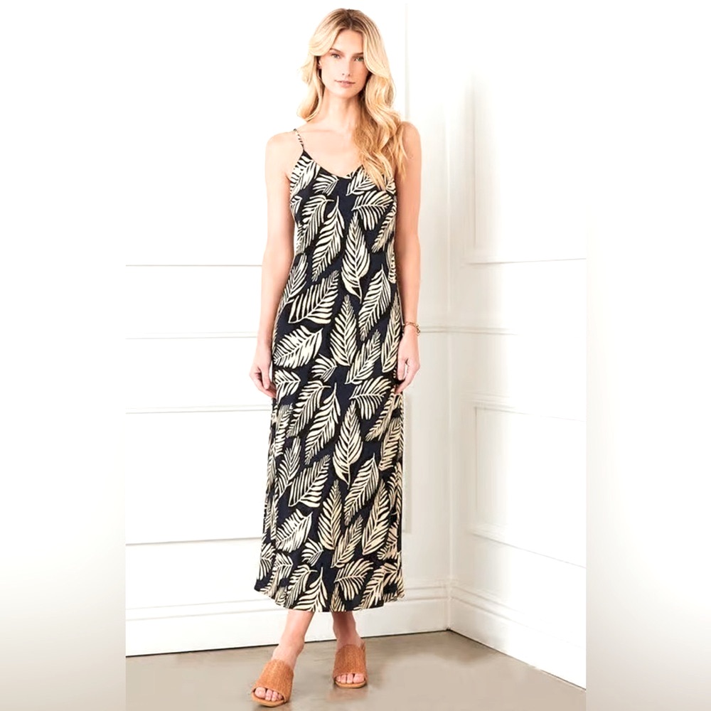 Karen Kane Palm Print Black/White Midi Dress. Italian Fabric. Lined. Size M.Nwt